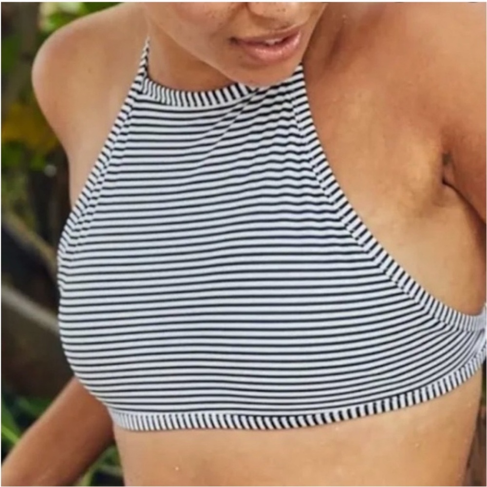 Aerie White With Black Stripes High Neck Bikini Top Size Small